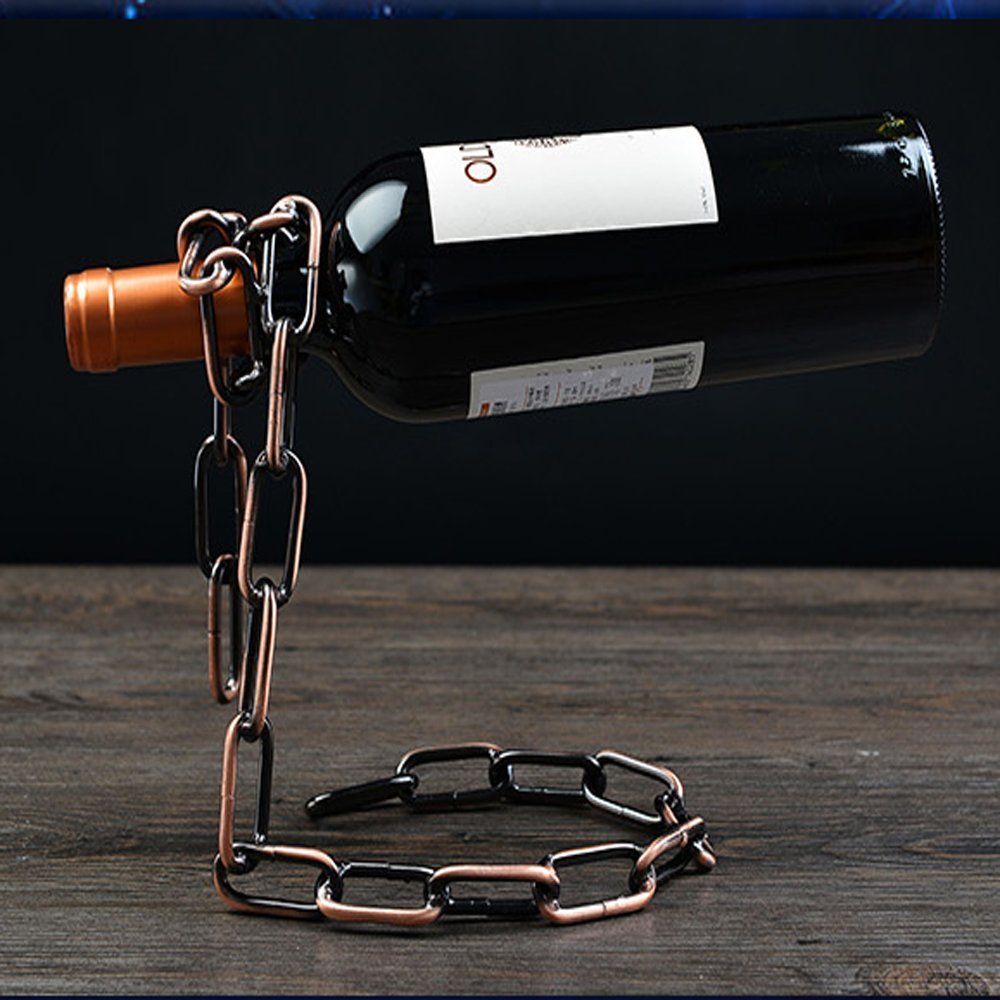 CdyBox Magic Iron Wine Bottle Holder Stand Rack Bar Gift (Iron Chain)