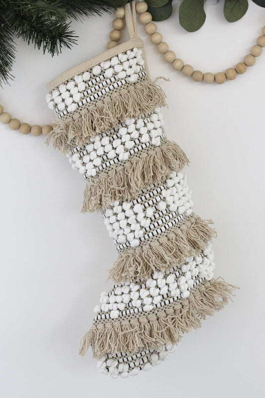 Casa Boho Christmas Stocking Neutral Christmas Stocking Boho Christmas Decor Farmhouse Christmas Stockings Boho Christmas Stockings Holiday Stockings Christmas Decorations Boho Stocking Beige Ivory