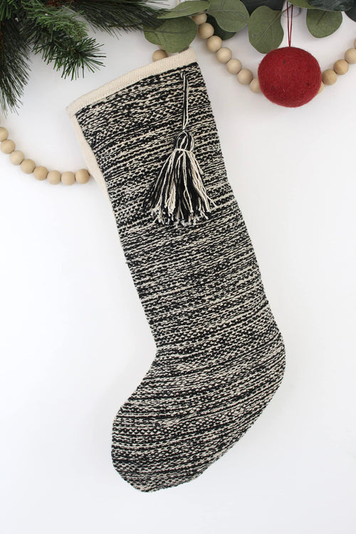 Casa Boho Christmas Stocking Black Christmas Stocking Boho Christmas Decorations Boho Christmas Decor Neutral Christmas Decor Neutral Christmas Stockings Bohemian Stocking Black Beige Tassel