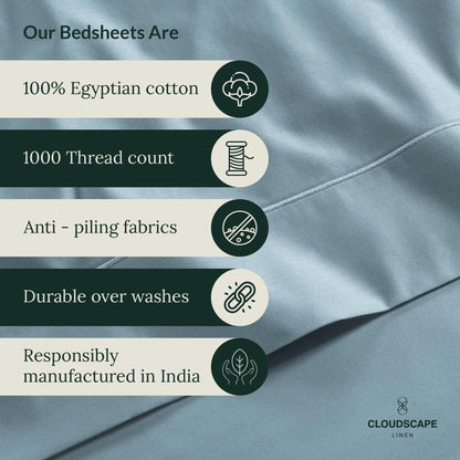 100% Egyptian Cotton Sheets King Size - 4 Pieces King Size Sheets Set | 1000 Thread Count Egyptian Cotton Sheets | Hotel Luxury Sheets King Size, Upto 17" Deep Pocket King Sheet Set, French Blue Sheet